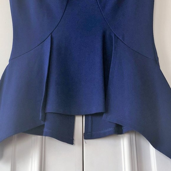 BCBGMaxAzria Deep Royal Blue "Scarlet" Back-Zip Peplum Short Sleeve Top - XXS - Picture 4 of 16